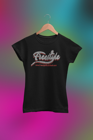 Official Freestyle Music Radio womens glitter Tee.