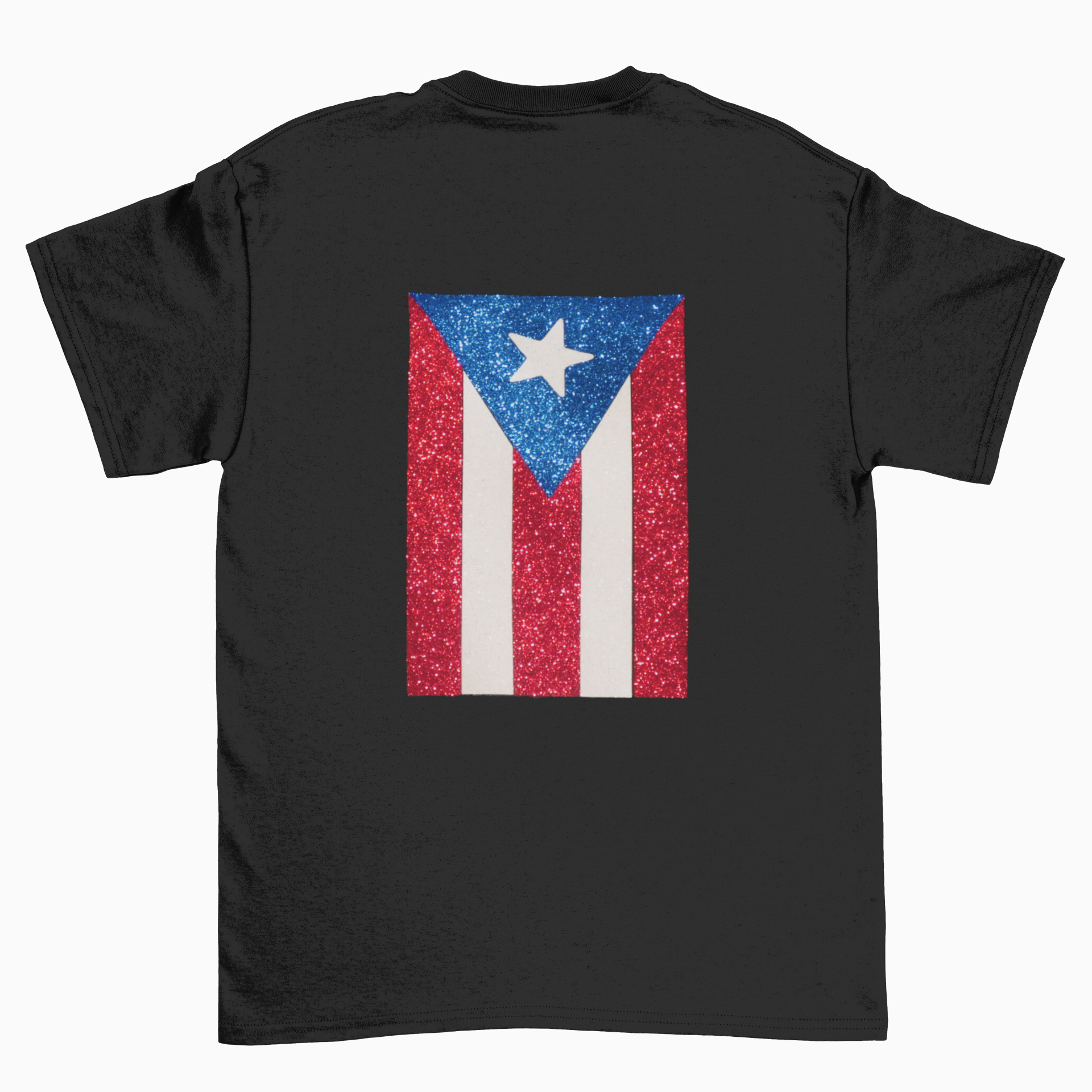 Puerto Rican Flag Shirt made with glitter vinyl. - Drop Top Teez